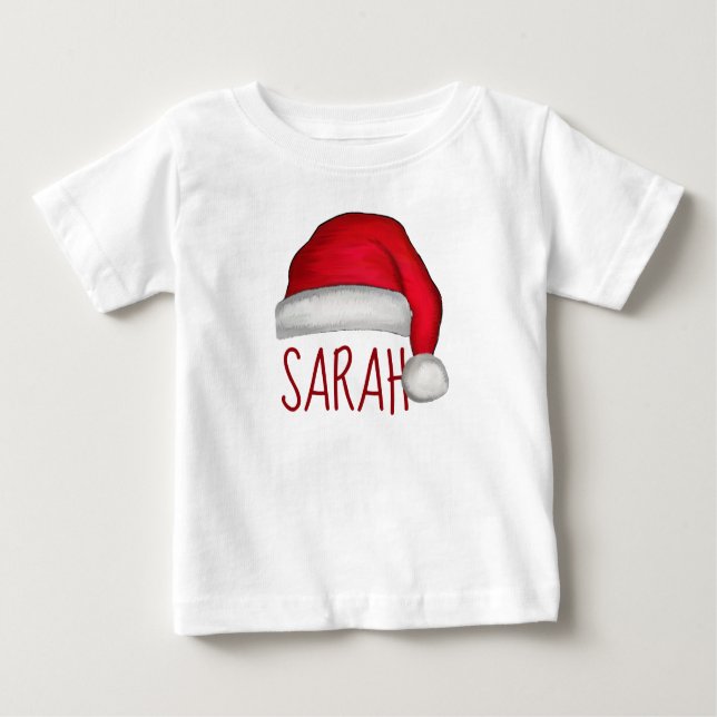 Camiseta Branca de Papai Noel, Pintado com Vermelhos (Frente)