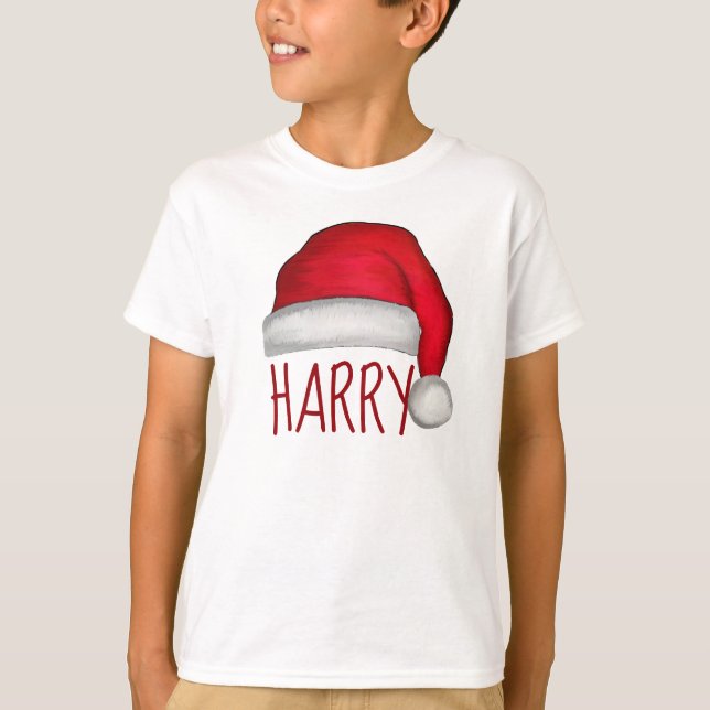 Camiseta Branca de Papai Noel, Pintado com Vermelhos (Frente)