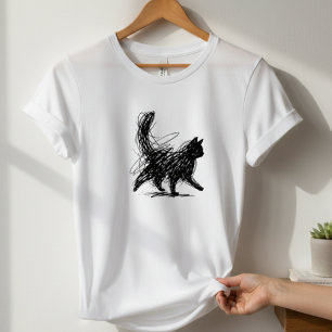 Camiseta Branca Feminina de Arte de Gato Rabiscado