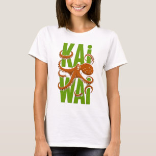 Camiseta Branca Feminina Estilo Japonês Polvo Kawa