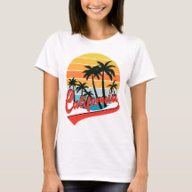 Camiseta Branca Feminina Pôr do Sol Retro da Calif