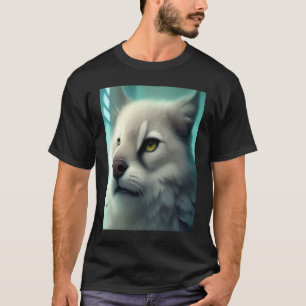 Camiseta Branca Fluffy como Leopardo-da-Neve Leão Gatinho