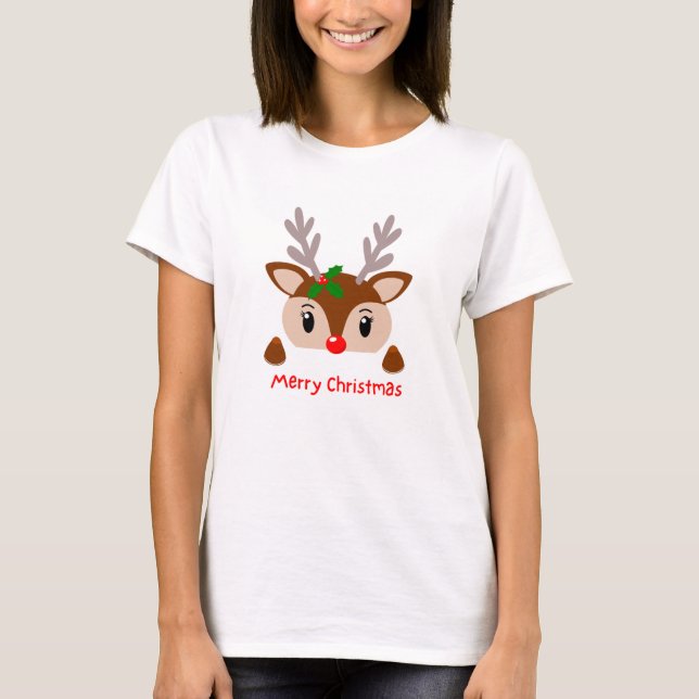Camiseta branca impressa, tema de Natal (Frente)