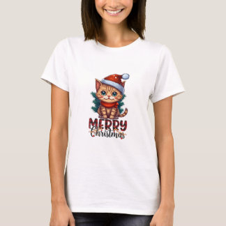 Camiseta branca impressa, tema de Natal