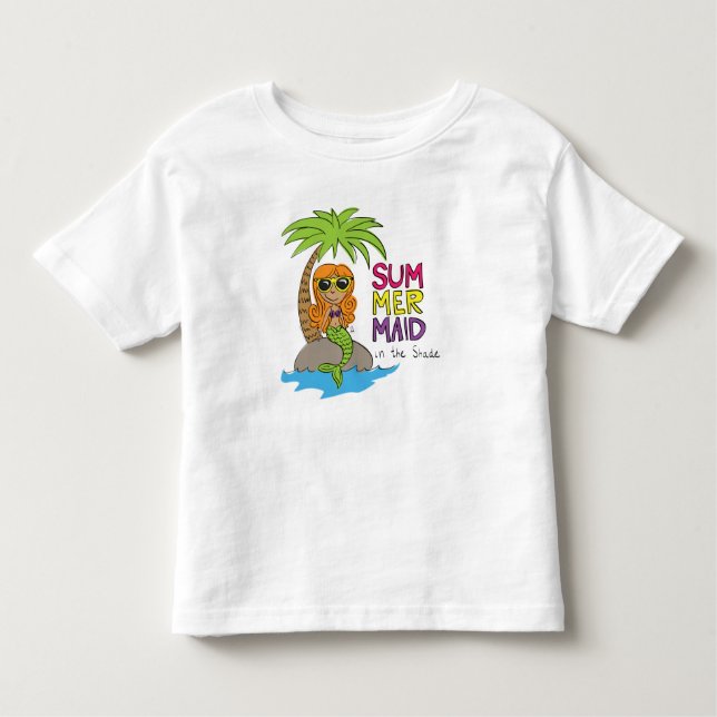 Camiseta Branca Infantil Fofo Sereia de Verão (Frente)