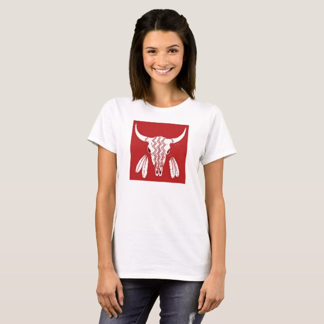 Camiseta branca mulheres Red Ghost Dance Buffalo (Frente Completa)
