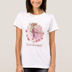 Camiseta branca para mangas curtas com boneca boni