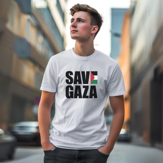Camiseta branca SAVE GAZA para o homem (Criador carregado)