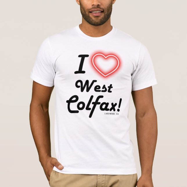Camiseta branca unissex "Eu Amo West Colfax" (Frente)