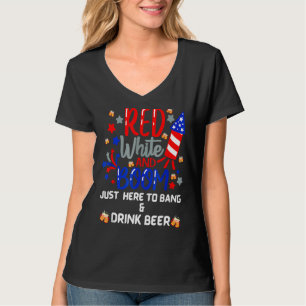 Camiseta Branca Vermelha Dos Eua E Boom Estou Aqui Para Ban