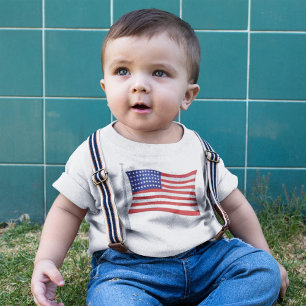 Camiseta Branca Vermelha Patriótica e Bebê Trendente Azul