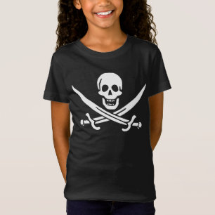 Camiseta Branco, Bandeira Pirata, Calico Jack, Caveira e Cu