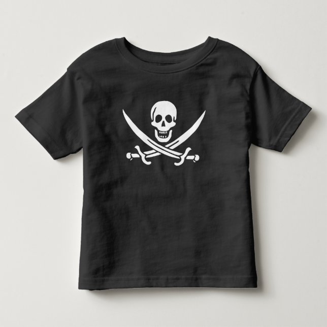 Camiseta Branco, Bandeira Pirata Calico Jack, Caveira e Cut (Frente)