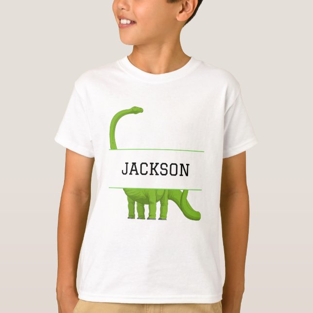 Camiseta Branco do Dinossauro Personalizado com Nome Cachin (Frente)