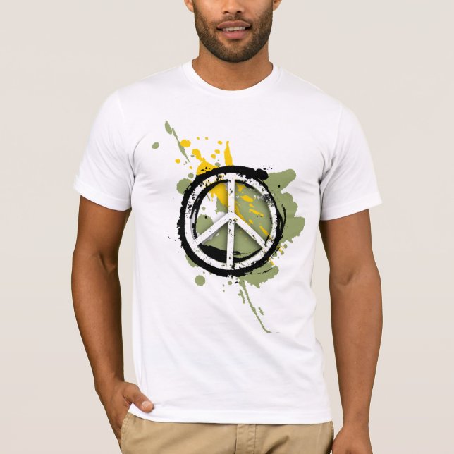Camiseta Branco do sinal de paz no Hoodie preto (Frente)