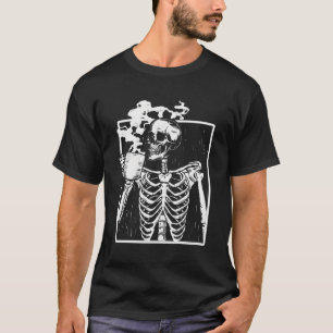 Camiseta Branco frontal do café do Bebendo esquelético