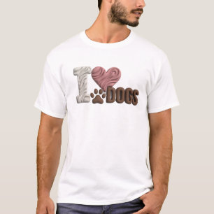 Camiseta Branco Moderno EU AMO CÃES Gráfico de Designer
