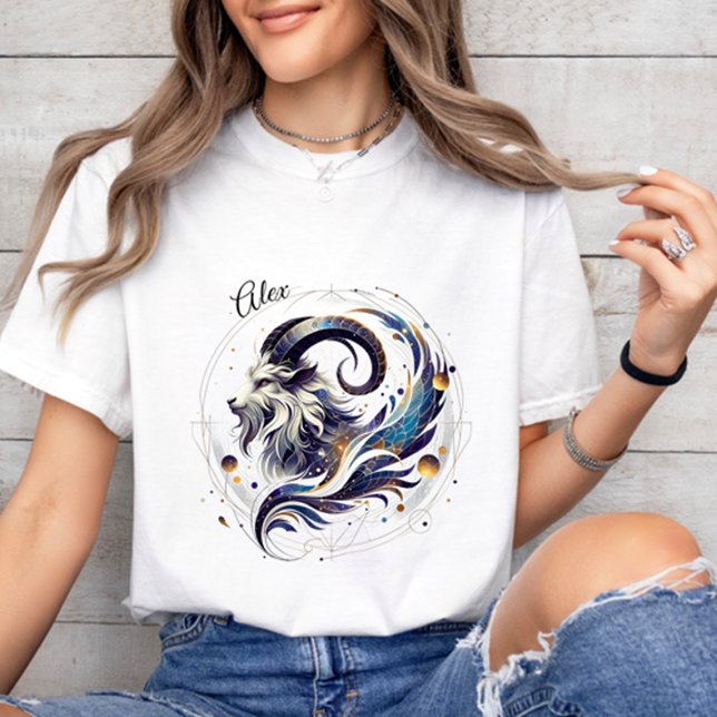Camiseta Branco personalizado do Capricórnio Zodiac com Aqu (Criador carregado)