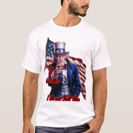 Camiseta Branco Vermelho Azul Patriota Tio Sam em um Branco