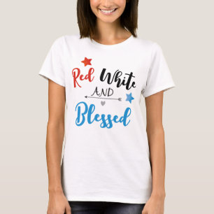 Camiseta Branco vermelho e abençoado