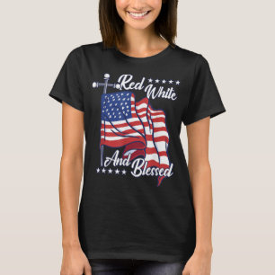 Camiseta Branco Vermelho e abençoado EUA Bandeira Christian