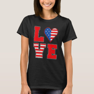 Camiseta Branco Vermelho E Azul Para Mulheres Meninas Amam 