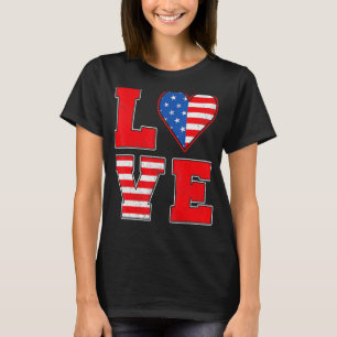 Camiseta Branco Vermelho E Azul Para Mulheres Meninas Amam 