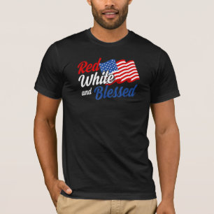 Camiseta Branco Vermelho e Bendito Americano Patriótico 4º