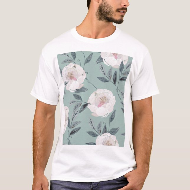 Camiseta Brancos: Bordados Florais. (Frente)