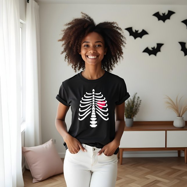 Camiseta Brancos Diversos Ossos das Costelas e Halloween do (Fun White Skeleton Rib Bones & Heart Halloween Tri-Blend Shirt)