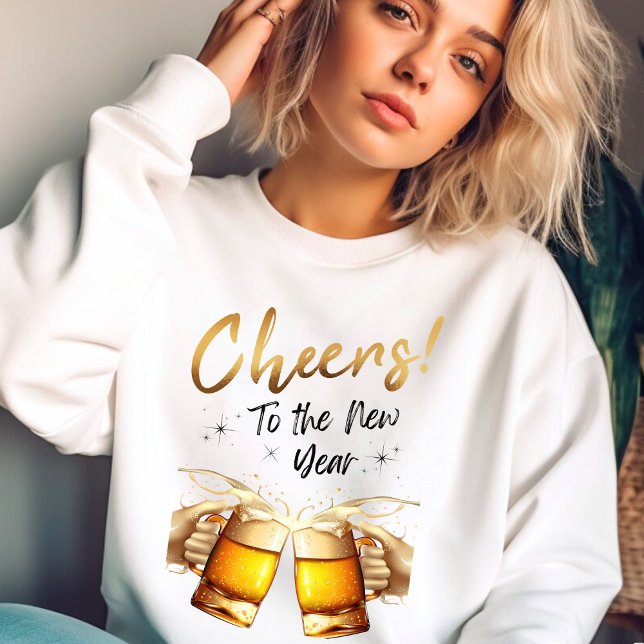 Camiseta Brancos e Dourados à festa da Véspera de ano novo  (White & Gold Cheers to New Years Eve Party 2024 Sweatshirt)