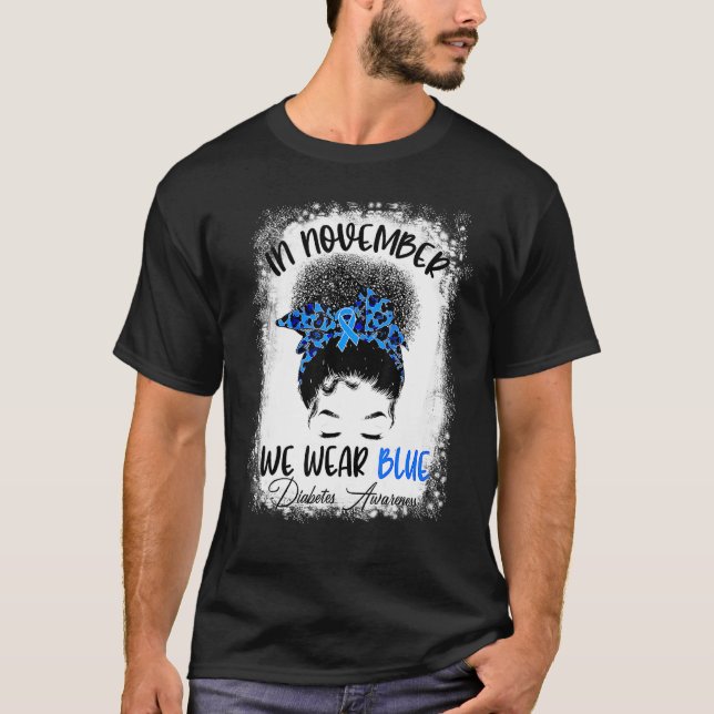 Camiseta Branqueados Em Novembro Vestimos Diabet Azul De Ar (Frente)