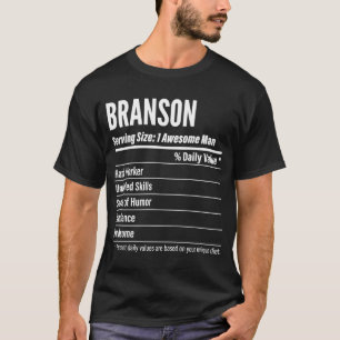 Camiseta Branson Nutritional Facts Servindo Calorias de Tam