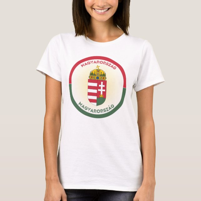 Camiseta Brasão de Armas da Hungria em Forma de Círculo (Frente)