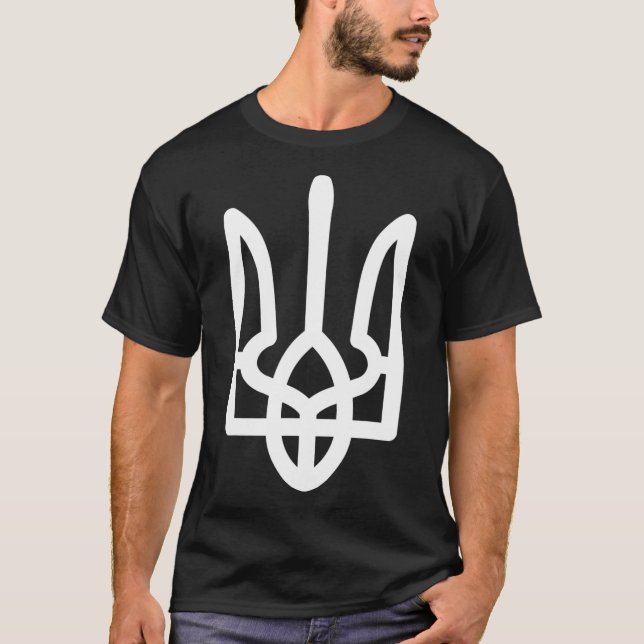 Camiseta Brasão de Armas da Ucrânia em Cor Branca Poder Ucr (Frente)