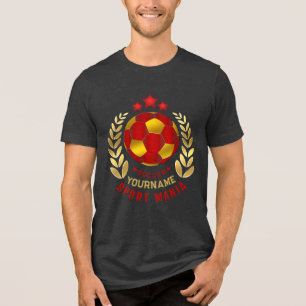 Camiseta Brasão de Futebol Dourado Vermelho Ousado