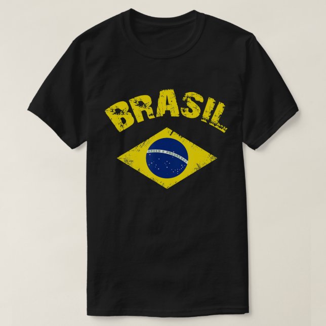 Camiseta Brasil: Bandeira Nacional Vintage Patriótico F (Frente do Design)