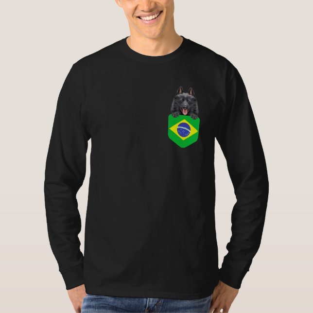 Camiseta Brasil: Bandeira Schipperke Cão No Bolso (Frente)
