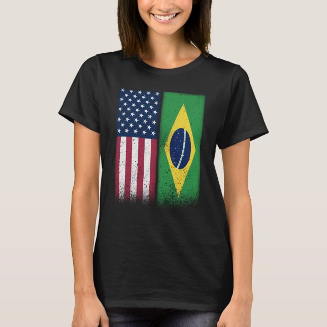 Camiseta Brasil: Bandeiras brasileiras americanas orgulhosa (Frente)