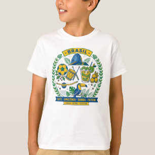 Camiseta Brasil Culture Badge Cafe Samba Futebol Amazonia