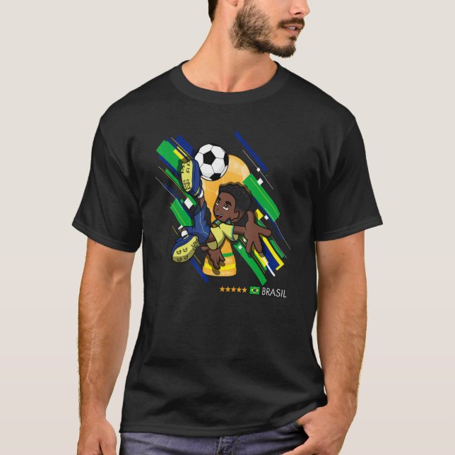 Camiseta Brasil Football Soccer Kids Playing Soccer Goal Da (Frente)