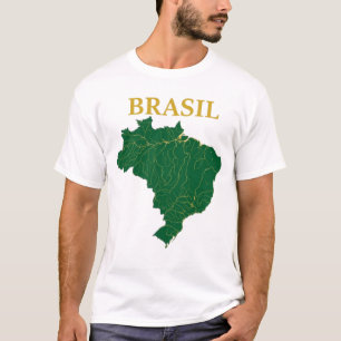 Camiseta Brasil Map Rivers Gold Green Geography