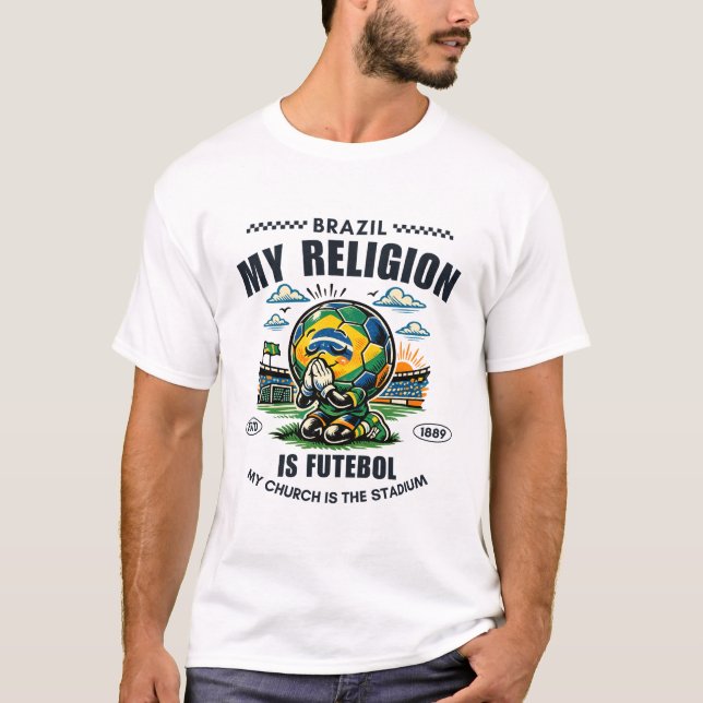 Camiseta Brasil: minha religião é futebol (Frente)