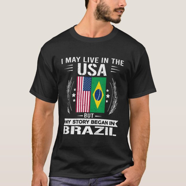 Camiseta Brasil Orgulhoso E Estados Unidos Bandeiras Brasil (Frente)