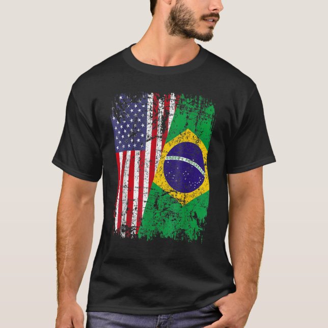 Camiseta BRASILEIRO ROOTS Half American Flag BRASIIL (Frente)