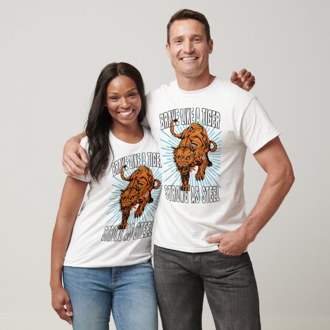 Camiseta Brava como um Tigre para Cor Branca (Unissex)