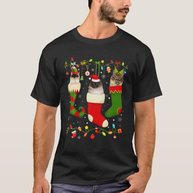 Camiseta Bravo Birman A Balançar Meias De Natal (Frente)
