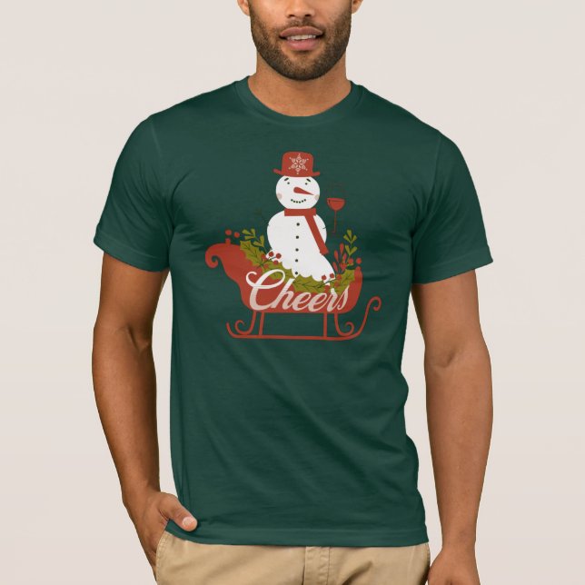 Camiseta Bravo Boneco de Neve com Vinho e Trineo de Natal   (Frente)