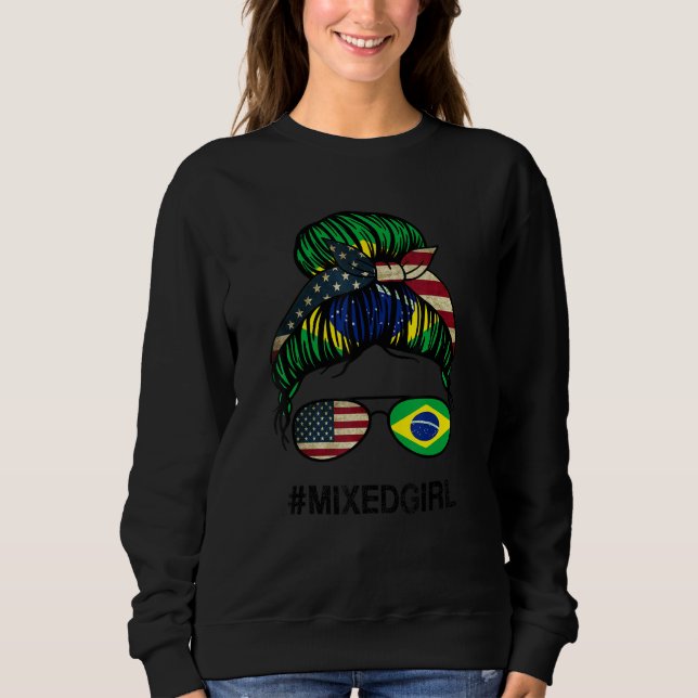 Camiseta Brazil American Flag   USA Brazilian Messy Bun (Frente)