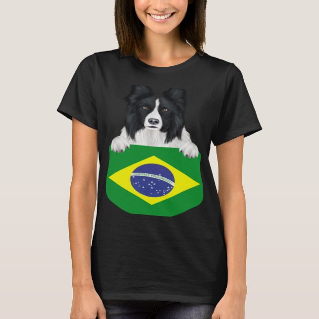 Camiseta Brazil Flag Border Collie Dog In Pocket (Frente)